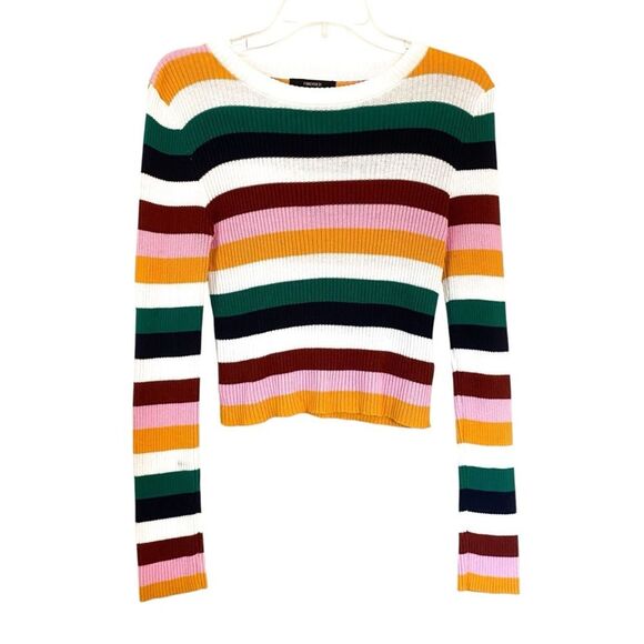 Forever 21 Multicolor Stripe Knit Sweater Medium Retro Long Sleeve Crew Neck - Picture 1 of 4